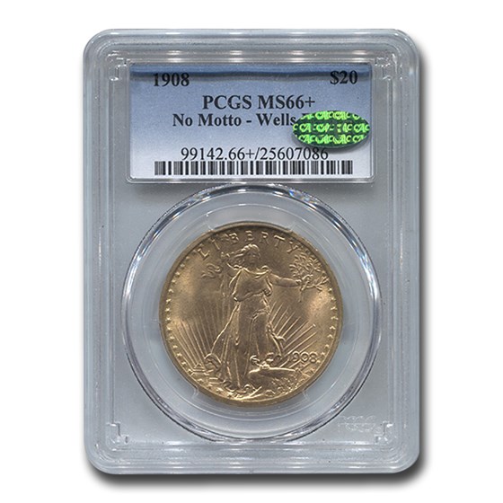 1908 $20 Saint-Gaudens Gold Double Eagle MS-66+ PCGS CAC (NM, WF) 1908 $20 Saint-Gaudens Gold Double Eagle MS-66+ PCGS CAC (NM, WF)